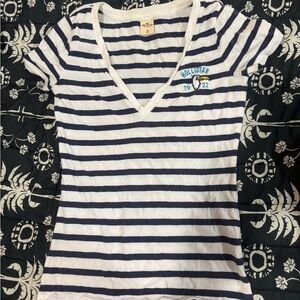 Hollister Navy and White Striped Tee